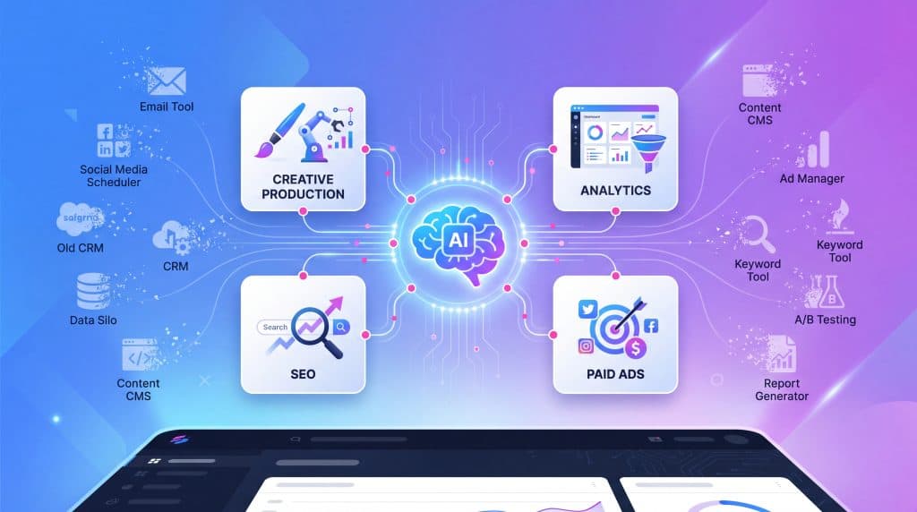 AI-powered marketing platforms unify creative, SEO, ads, and analytics in 2026